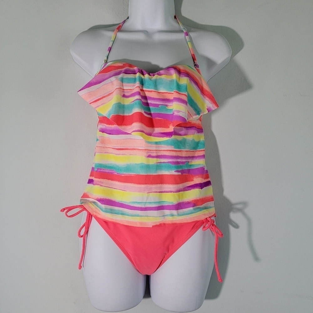 O'RAGEOUS Women's Two Piece Bikini Set Sz Small Rainbow Striped Resortwear